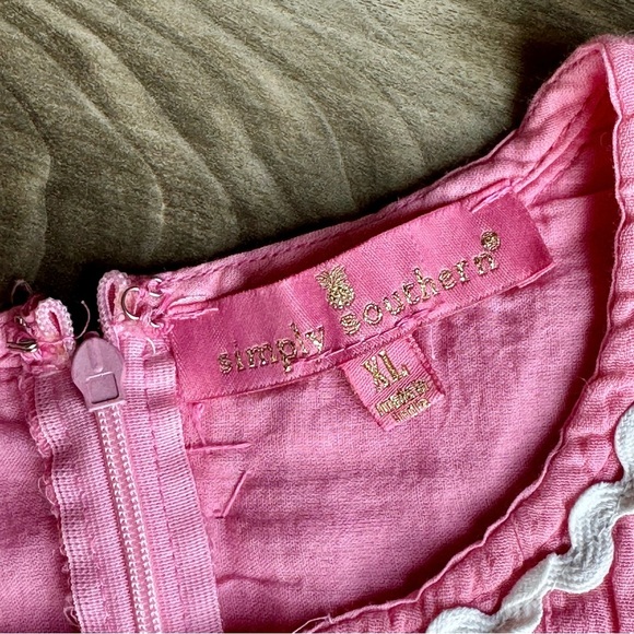 Simply Southern Pink Embroidered Flowers Rickrack Trim Sleeveless Dress Size XL - Picture 5 of 16